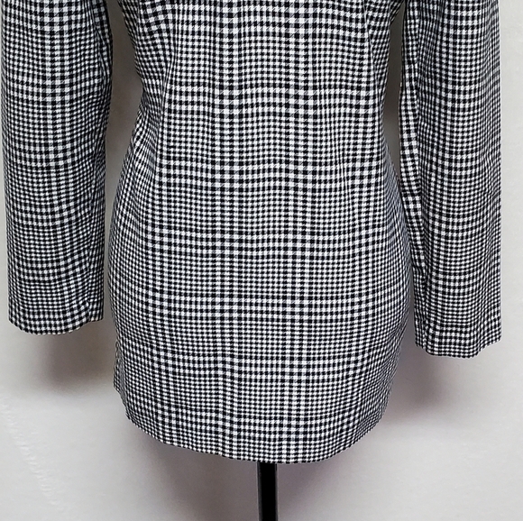 Vintage 80s GSL Black Houndstooth Double Breasted Collarless Blazer Jacket S - Picture 13 of 15